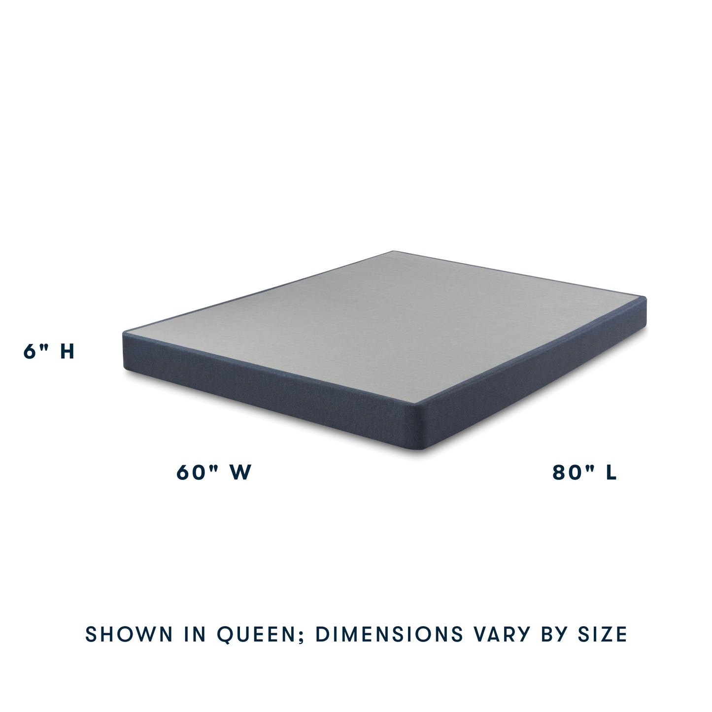 Serta Foundation shown as a queen size at an angle showing 6" in Height, 60" Width and 80" in Length || level: low profile