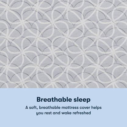 Text on a textured fabric background with 'Breathable sleep' and Serta Classic Clarks Hill Mattress description.