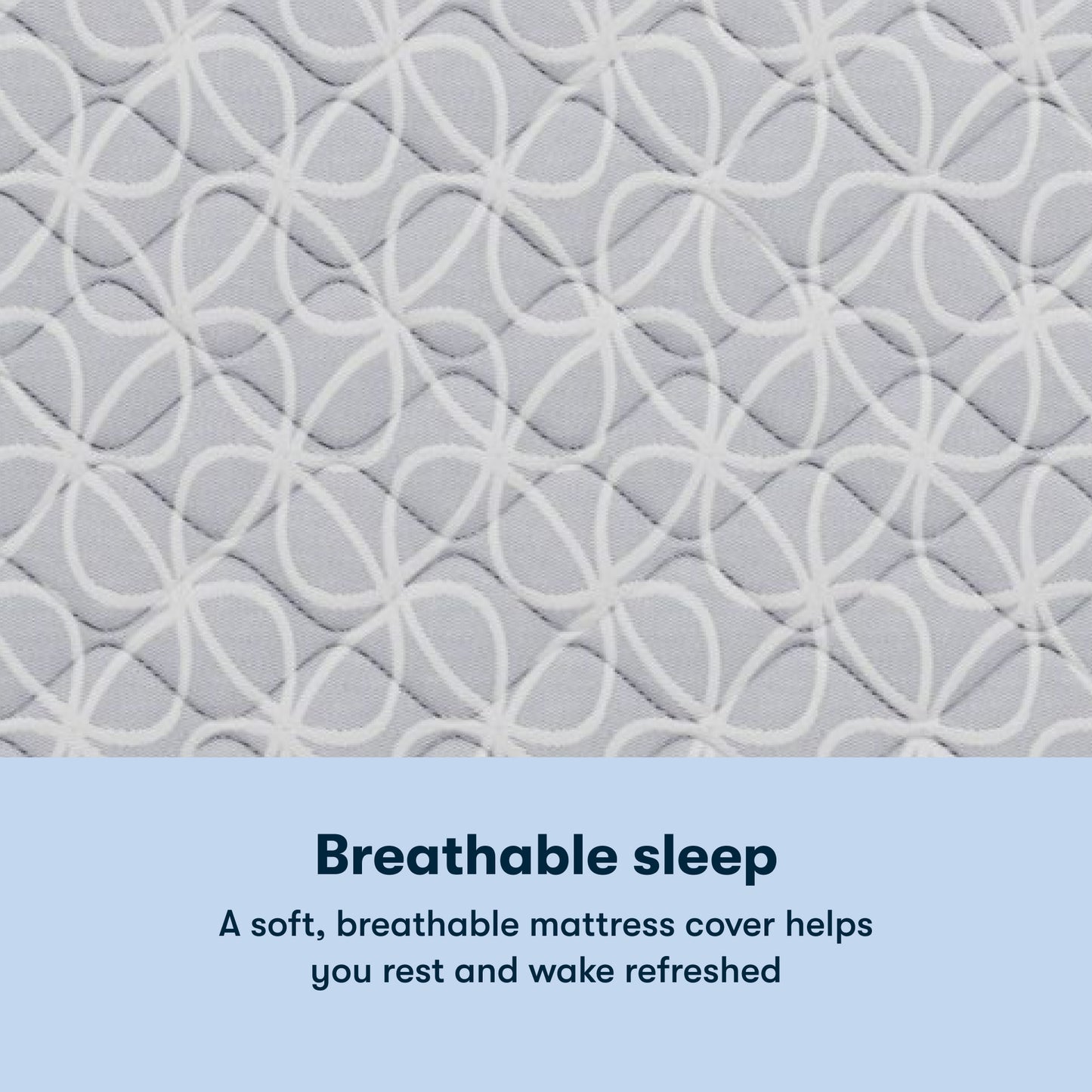Text on a textured Serta Classic Clarks Hill Mattress cover with a pattern, promoting breathable sleep.