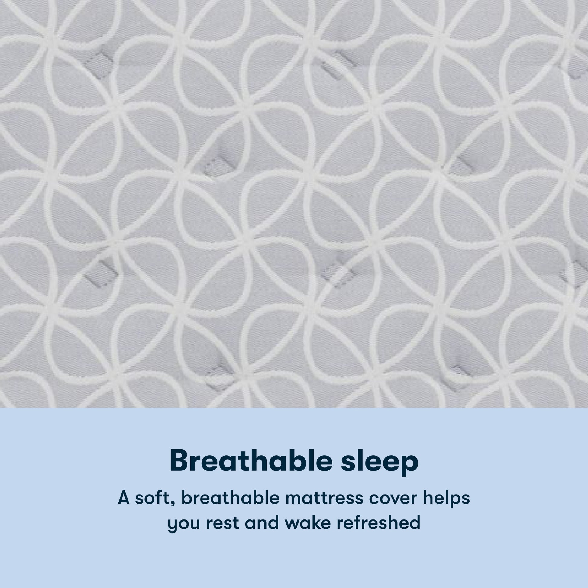 Serta Classic Clarks Hill Plush mattress with a chart underneath the image stating Breathable sleep. A soft, breathable mattress cover helps you rest and wake refreshed.