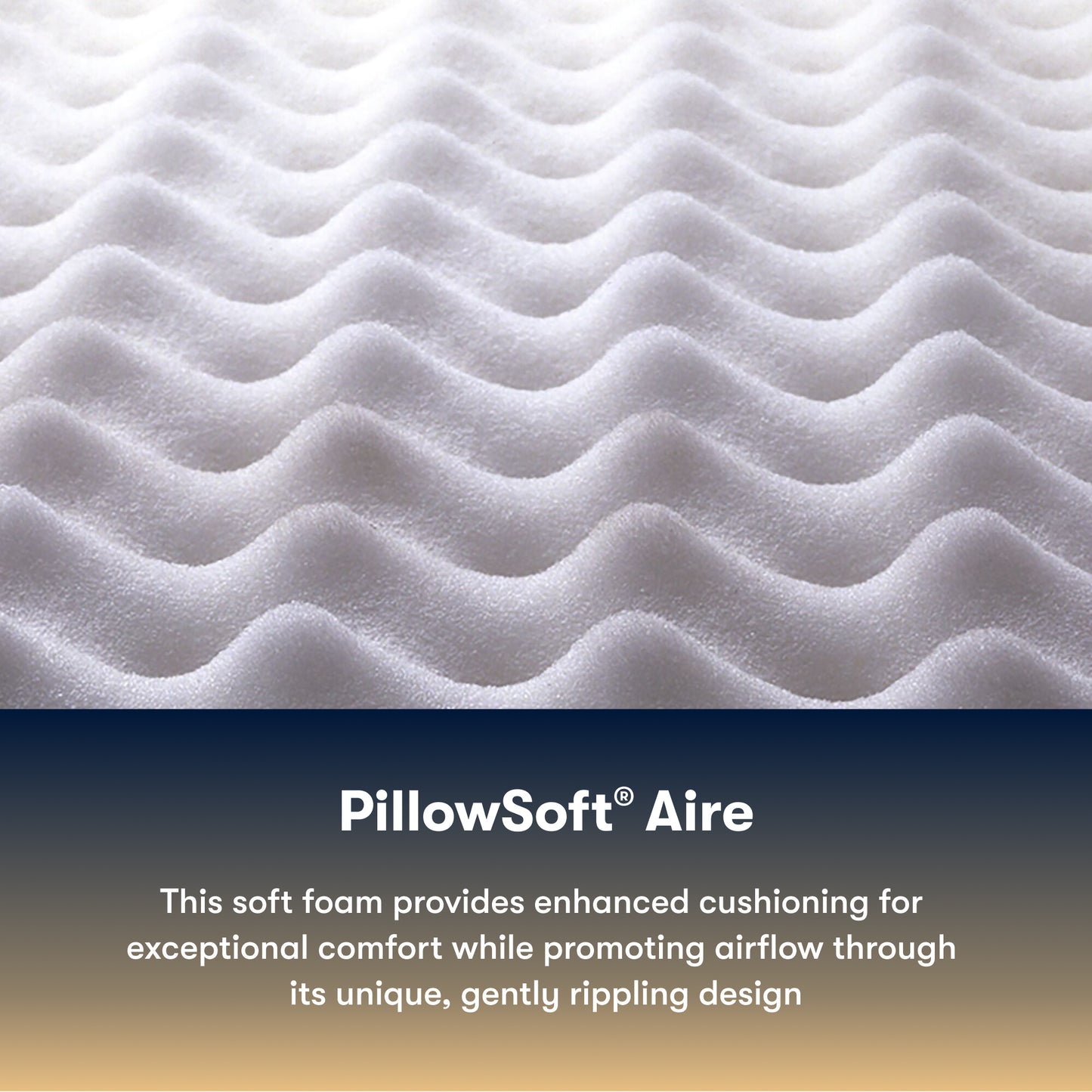 Close-up of PillowSoft Aire foam with text describing its features used on the Serta Perfect Sleeper medium mattress