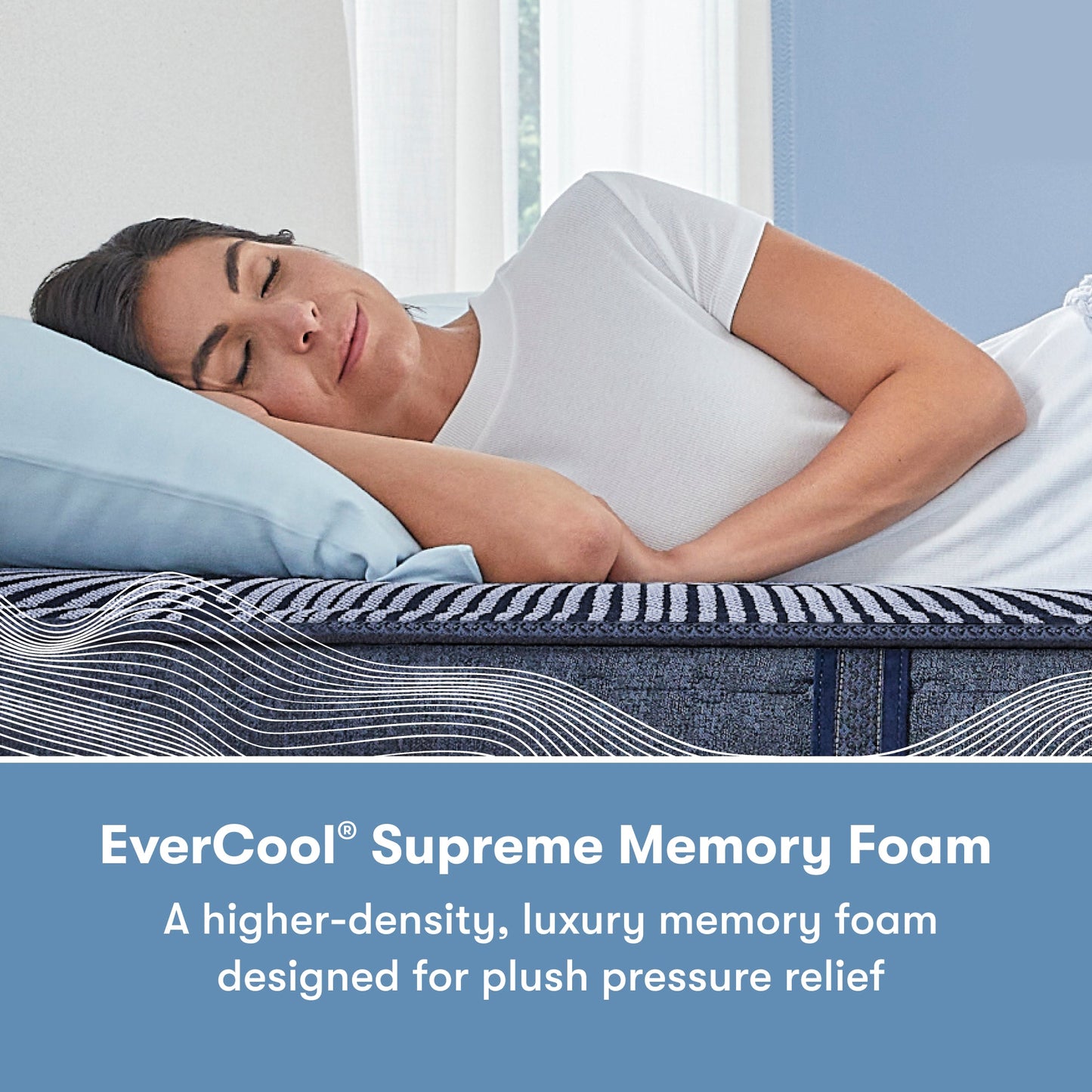 Woman laying, asleep on her right side of a Perfect Sleeper X Hybrid Kendall Plush Mattress || feel: Plush || level: Level 1