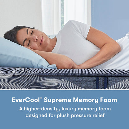 Woman laying, asleep on her right side of a Perfect Sleeper X Hybrid Kendall Plush Mattress || feel: Plush || level: Level 1