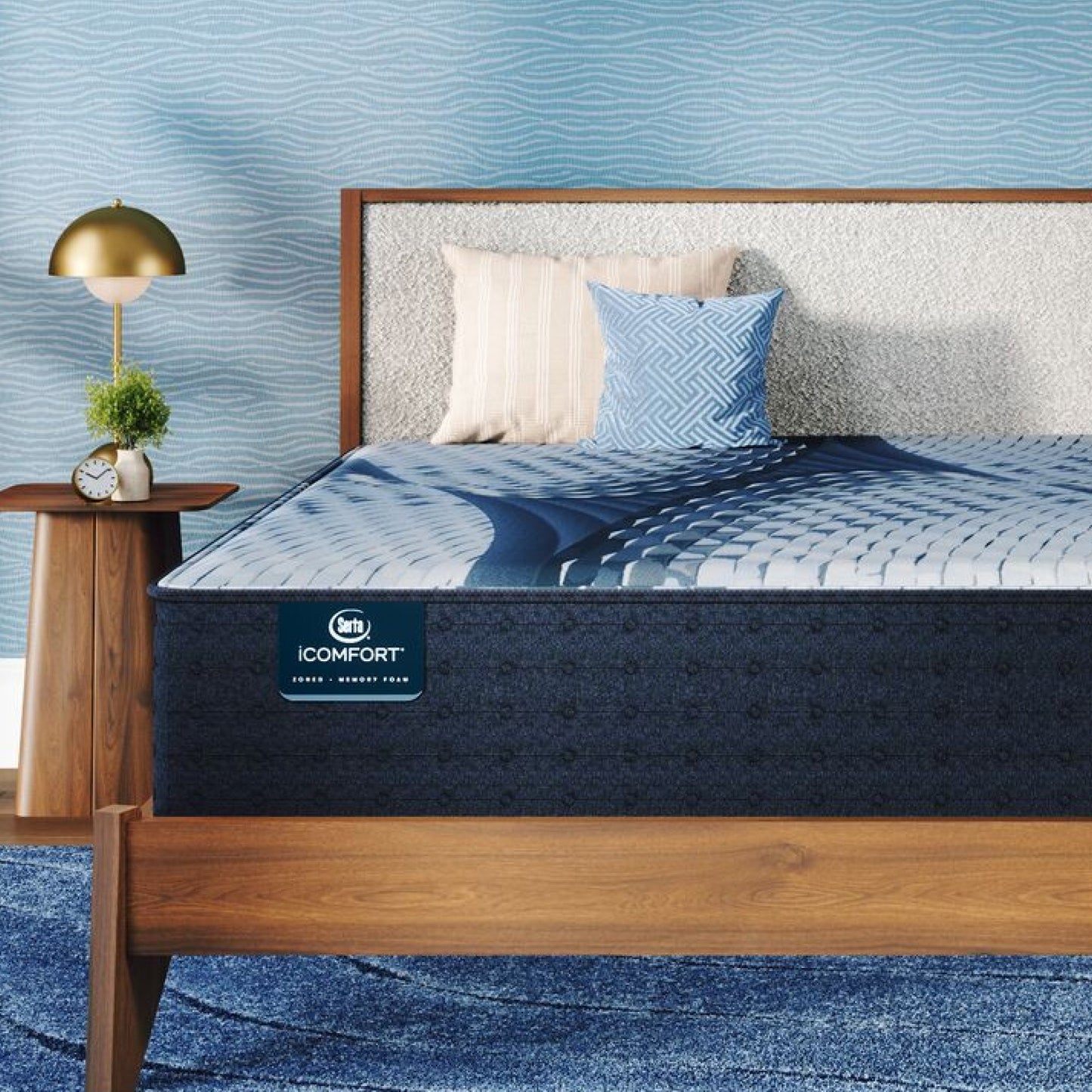 iComfort Iona Plush Mattress sitting in a brown bedframe || feel: plush || level: Standard - 13"