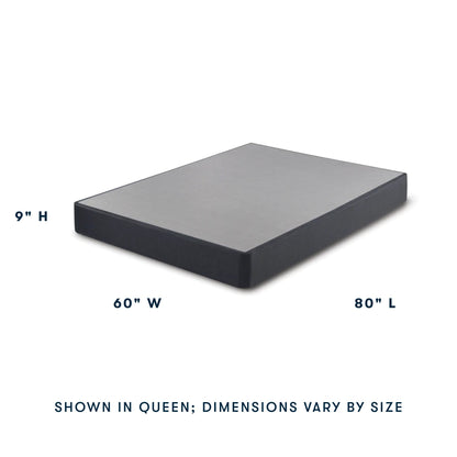 Serta Foundation shown as a queen size at an angle showing 9" in Height, 60" Width and 80" in Length || level: standard